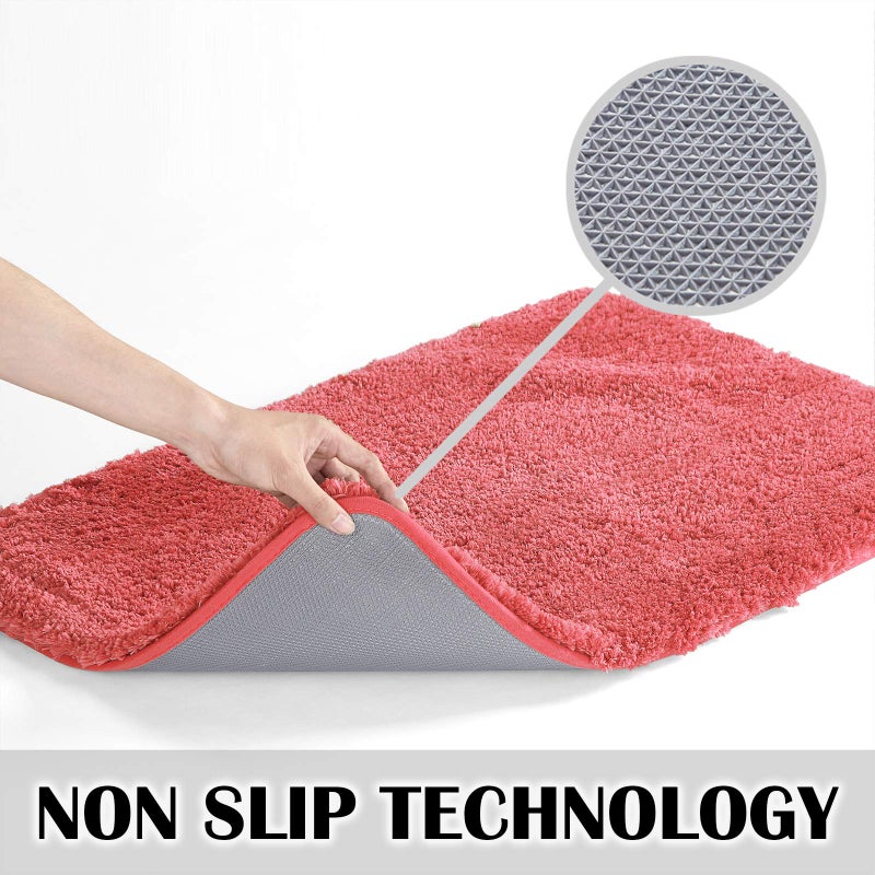 Suchtale Shaggy Bath Mat - Non Slip, Water Absorbent, Soft Microfiber, Machine Washable, Thick Plush (20 x 32 Living Coral) - Image 3